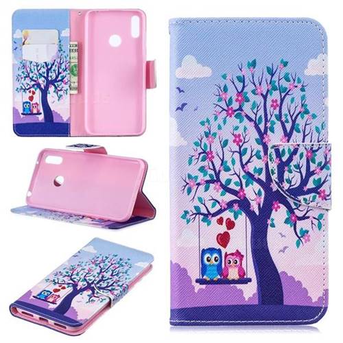Tree and Owls Leather Wallet Case for Huawei Y7(2019) / Y7 Prime(2019) / Y7 Pro(2019)