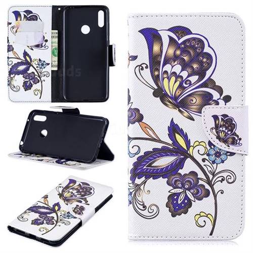 Butterflies and Flowers Leather Wallet Case for Huawei Y7(2019) / Y7 Prime(2019) / Y7 Pro(2019)
