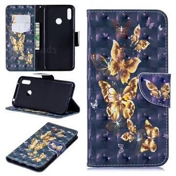 Silver Golden Butterfly 3D Painted Leather Wallet Phone Case for Huawei Y7(2019) / Y7 Prime(2019) / Y7 Pro(2019)