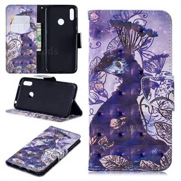 Purple Peacock 3D Painted Leather Wallet Phone Case for Huawei Y7(2019) / Y7 Prime(2019) / Y7 Pro(2019)