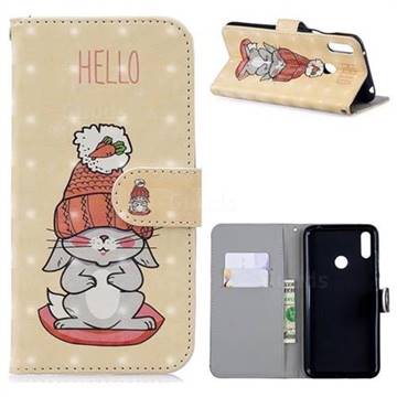 Hello Rabbit 3D Painted Leather Phone Wallet Case for Huawei Y7(2019) / Y7 Prime(2019) / Y7 Pro(2019)