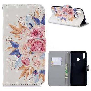 Rose Flowers 3D Painted Leather Phone Wallet Case for Huawei Y7(2019) / Y7 Prime(2019) / Y7 Pro(2019)