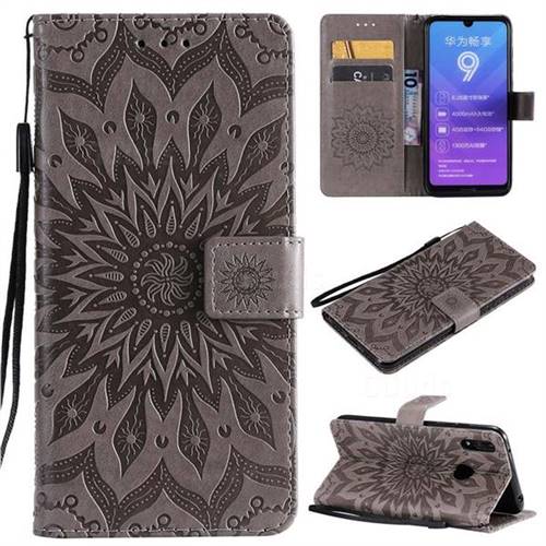 Embossing Sunflower Leather Wallet Case for Huawei Y7(2019) / Y7 Prime(2019) / Y7 Pro(2019) - Gray