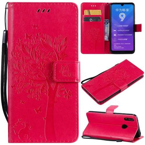 Embossing Butterfly Tree Leather Wallet Case for Huawei Y7(2019) / Y7 Prime(2019) / Y7 Pro(2019) - Rose