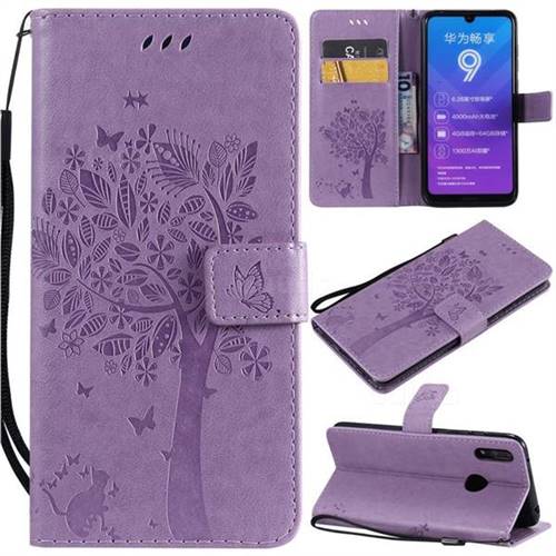Embossing Butterfly Tree Leather Wallet Case for Huawei Y7(2019) / Y7 Prime(2019) / Y7 Pro(2019) - Violet