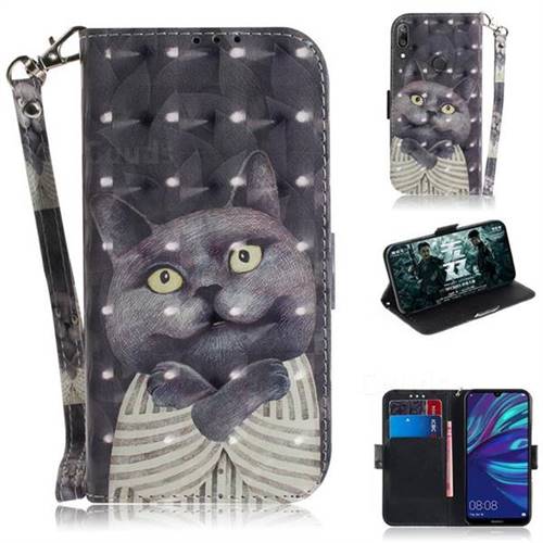 Cat Embrace 3D Painted Leather Wallet Phone Case for Huawei Y7(2019) / Y7 Prime(2019) / Y7 Pro(2019)