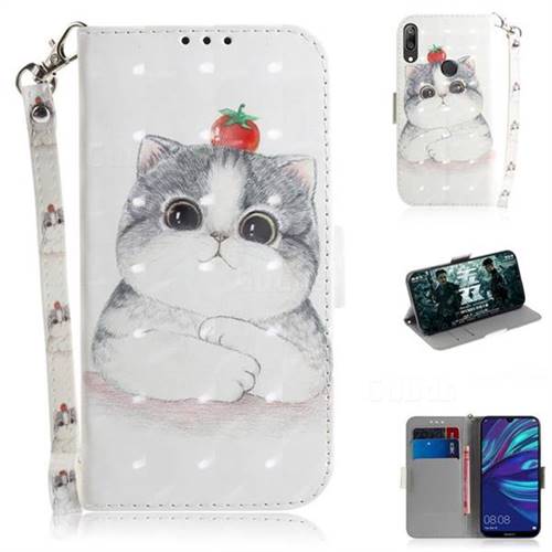 Cute Tomato Cat 3D Painted Leather Wallet Phone Case for Huawei Y7(2019) / Y7 Prime(2019) / Y7 Pro(2019)