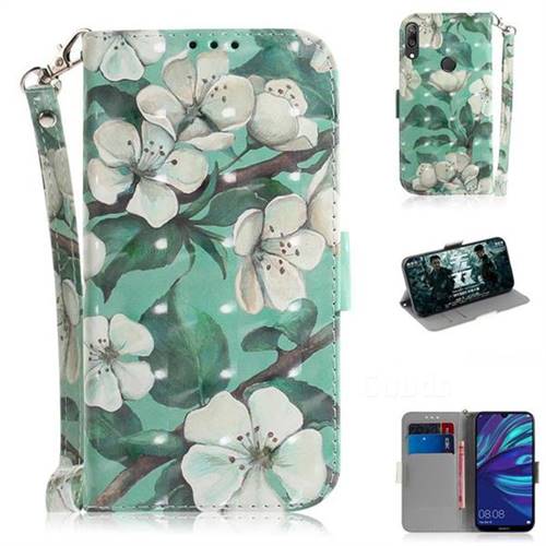 Watercolor Flower 3D Painted Leather Wallet Phone Case for Huawei Y7(2019) / Y7 Prime(2019) / Y7 Pro(2019)