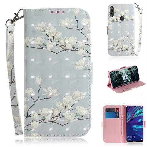 Magnolia Flower 3D Painted Leather Wallet Phone Case for Huawei Y7(2019) / Y7 Prime(2019) / Y7 Pro(2019)