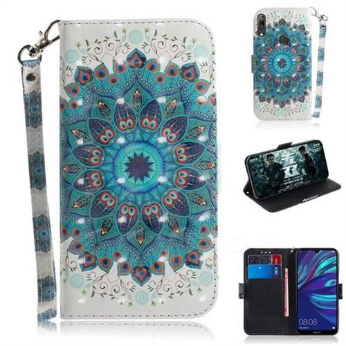 Peacock Mandala 3D Painted Leather Wallet Phone Case for Huawei Y7(2019) / Y7 Prime(2019) / Y7 Pro(2019)