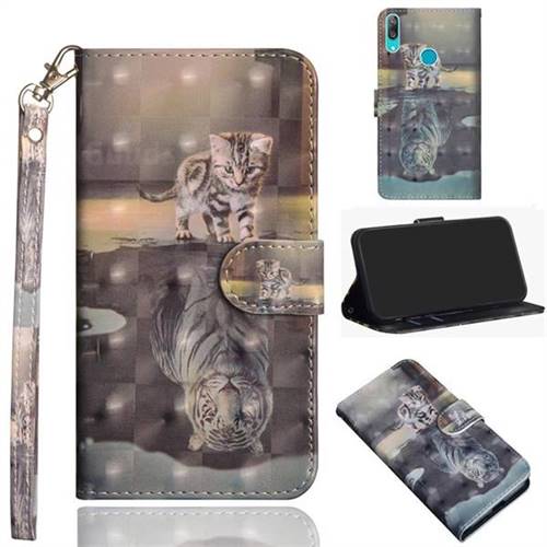 Tiger and Cat 3D Painted Leather Wallet Case for Huawei Y7(2019) / Y7 Prime(2019) / Y7 Pro(2019)