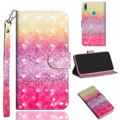 Gradient Rainbow 3D Painted Leather Wallet Case for Huawei Y7(2019) / Y7 Prime(2019) / Y7 Pro(2019)