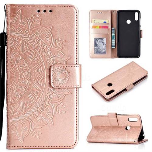 Intricate Embossing Datura Leather Wallet Case for Huawei Y7(2019) / Y7 Prime(2019) / Y7 Pro(2019) - Rose Gold