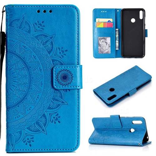 Intricate Embossing Datura Leather Wallet Case for Huawei Y7(2019) / Y7 Prime(2019) / Y7 Pro(2019) - Blue