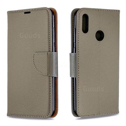 Classic Luxury Litchi Leather Phone Wallet Case for Huawei Y7(2019) / Y7 Prime(2019) / Y7 Pro(2019) - Gray