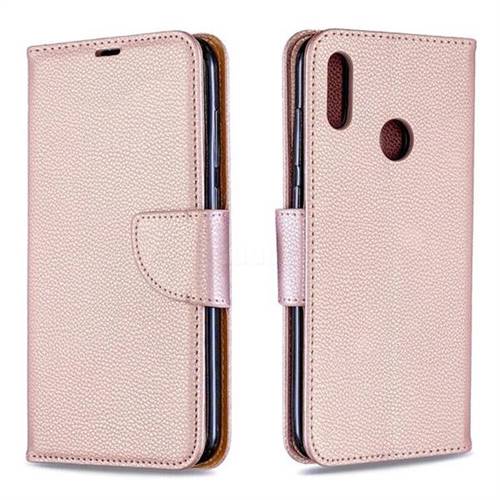 Classic Luxury Litchi Leather Phone Wallet Case for Huawei Y7(2019) / Y7 Prime(2019) / Y7 Pro(2019) - Golden