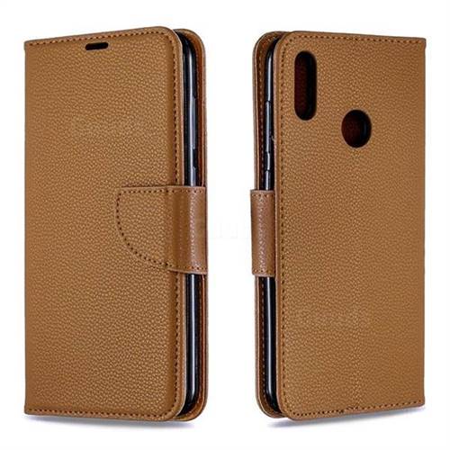 Classic Luxury Litchi Leather Phone Wallet Case for Huawei Y7(2019) / Y7 Prime(2019) / Y7 Pro(2019) - Brown
