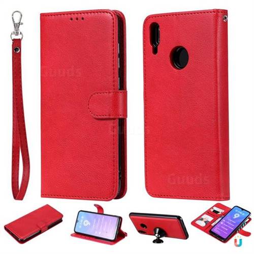 Retro Greek Detachable Magnetic PU Leather Wallet Phone Case for Huawei Y7(2019) / Y7 Prime(2019) / Y7 Pro(2019) - Red