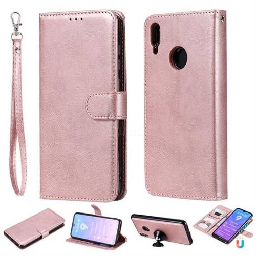 Retro Greek Detachable Magnetic PU Leather Wallet Phone Case for Huawei Y7(2019) / Y7 Prime(2019) / Y7 Pro(2019) - Rose Gold
