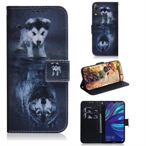 Wolf and Dog PU Leather Wallet Case for Huawei Y7(2019) / Y7 Prime(2019) / Y7 Pro(2019)