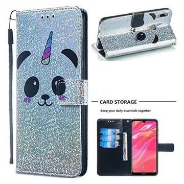 Panda Unicorn Sequins Painted Leather Wallet Case for Huawei Y7(2019) / Y7 Prime(2019) / Y7 Pro(2019)