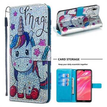 Star Unicorn Sequins Painted Leather Wallet Case for Huawei Y7(2019) / Y7 Prime(2019) / Y7 Pro(2019)