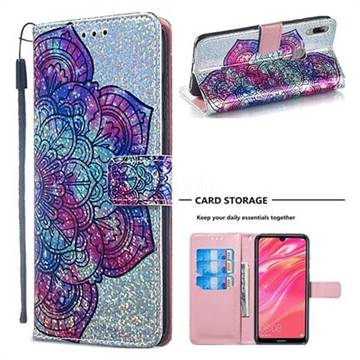 Glutinous Flower Sequins Painted Leather Wallet Case for Huawei Y7(2019) / Y7 Prime(2019) / Y7 Pro(2019)