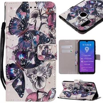 Black Butterfly 3D Painted Leather Wallet Case for Huawei Y7(2019) / Y7 Prime(2019) / Y7 Pro(2019)