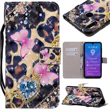 Pink Butterfly 3D Painted Leather Wallet Case for Huawei Y7(2019) / Y7 Prime(2019) / Y7 Pro(2019)