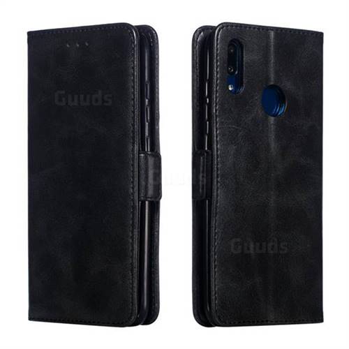Retro Classic Calf Pattern Leather Wallet Phone Case for Huawei Y7(2019) / Y7 Prime(2019) / Y7 Pro(2019) - Black