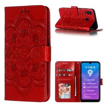 Intricate Embossing Datura Solar Leather Wallet Case for Huawei Y7(2019) / Y7 Prime(2019) / Y7 Pro(2019) - Red