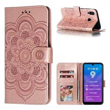 Intricate Embossing Datura Solar Leather Wallet Case for Huawei Y7(2019) / Y7 Prime(2019) / Y7 Pro(2019) - Rose Gold