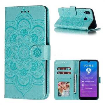 Intricate Embossing Datura Solar Leather Wallet Case for Huawei Y7(2019) / Y7 Prime(2019) / Y7 Pro(2019) - Green