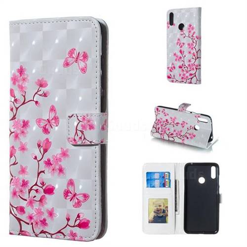 Butterfly Sakura Flower 3D Painted Leather Phone Wallet Case for Huawei Y7(2019) / Y7 Prime(2019) / Y7 Pro(2019)