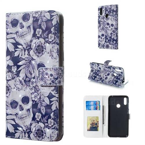 Skull Flower 3D Painted Leather Phone Wallet Case for Huawei Y7(2019) / Y7 Prime(2019) / Y7 Pro(2019)