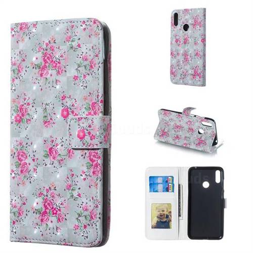 Roses Flower 3D Painted Leather Phone Wallet Case for Huawei Y7(2019) / Y7 Prime(2019) / Y7 Pro(2019)