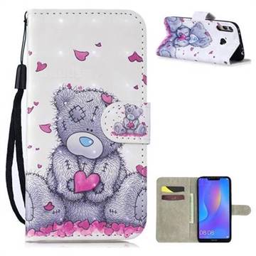 Love Panda 3D Painted Leather Wallet Phone Case for Huawei Y7(2019) / Y7 Prime(2019) / Y7 Pro(2019)