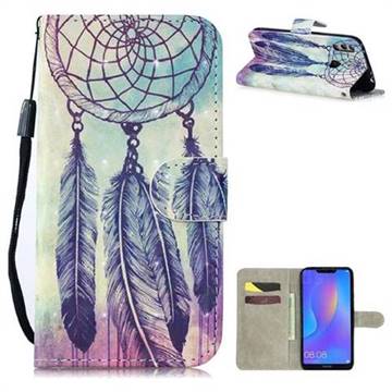 Feather Wind Chimes 3D Painted Leather Wallet Phone Case for Huawei Y7(2019) / Y7 Prime(2019) / Y7 Pro(2019)