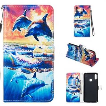 Couple Dolphin Smooth Leather Phone Wallet Case for Huawei Y7(2019) / Y7 Prime(2019) / Y7 Pro(2019)
