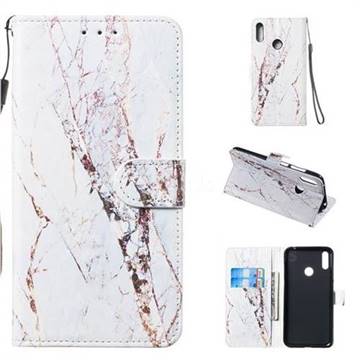 White Marble Smooth Leather Phone Wallet Case for Huawei Y7(2019) / Y7 Prime(2019) / Y7 Pro(2019)