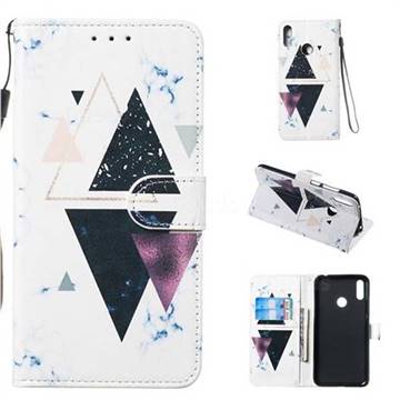 Triangle Marble Smooth Leather Phone Wallet Case for Huawei Y7(2019) / Y7 Prime(2019) / Y7 Pro(2019)