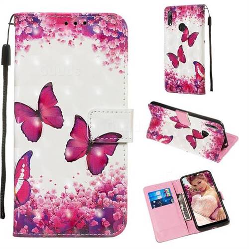 Rose Butterfly 3D Painted Leather Wallet Case for Huawei Y7(2019) / Y7 Prime(2019) / Y7 Pro(2019)