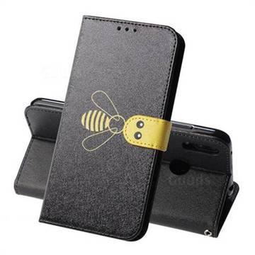 Silk Texture Bee Pattern Leather Phone Case for Huawei Y7(2019) / Y7 Prime(2019) / Y7 Pro(2019) - Black