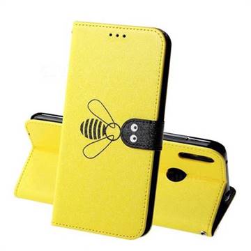 Silk Texture Bee Pattern Leather Phone Case for Huawei Y7(2019) / Y7 Prime(2019) / Y7 Pro(2019) - Yellow