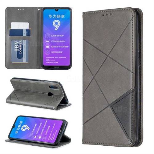 Prismatic Slim Magnetic Sucking Stitching Wallet Flip Cover for Huawei Y7(2019) / Y7 Prime(2019) / Y7 Pro(2019) - Gray
