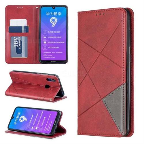Prismatic Slim Magnetic Sucking Stitching Wallet Flip Cover for Huawei Y7(2019) / Y7 Prime(2019) / Y7 Pro(2019) - Red