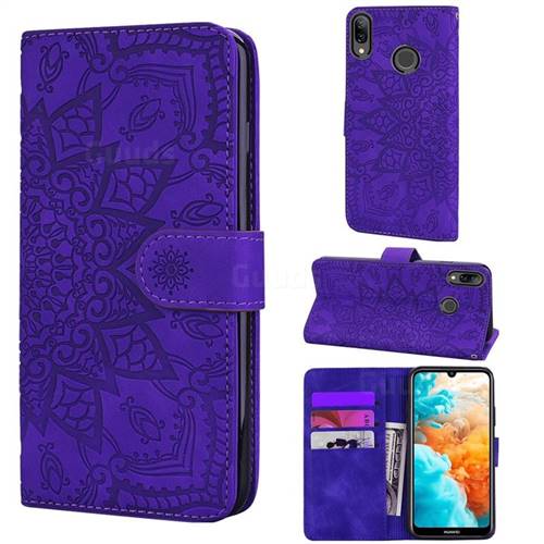 Retro Embossing Mandala Flower Leather Wallet Case for Huawei Y7(2019) / Y7 Prime(2019) / Y7 Pro(2019) - Purple