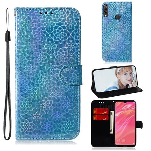 Laser Circle Shining Leather Wallet Phone Case for Huawei Y7(2019) / Y7 Prime(2019) / Y7 Pro(2019) - Blue