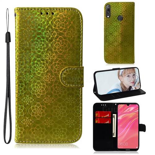 Laser Circle Shining Leather Wallet Phone Case for Huawei Y7(2019) / Y7 Prime(2019) / Y7 Pro(2019) - Golden