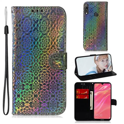 Laser Circle Shining Leather Wallet Phone Case for Huawei Y7(2019) / Y7 Prime(2019) / Y7 Pro(2019) - Silver